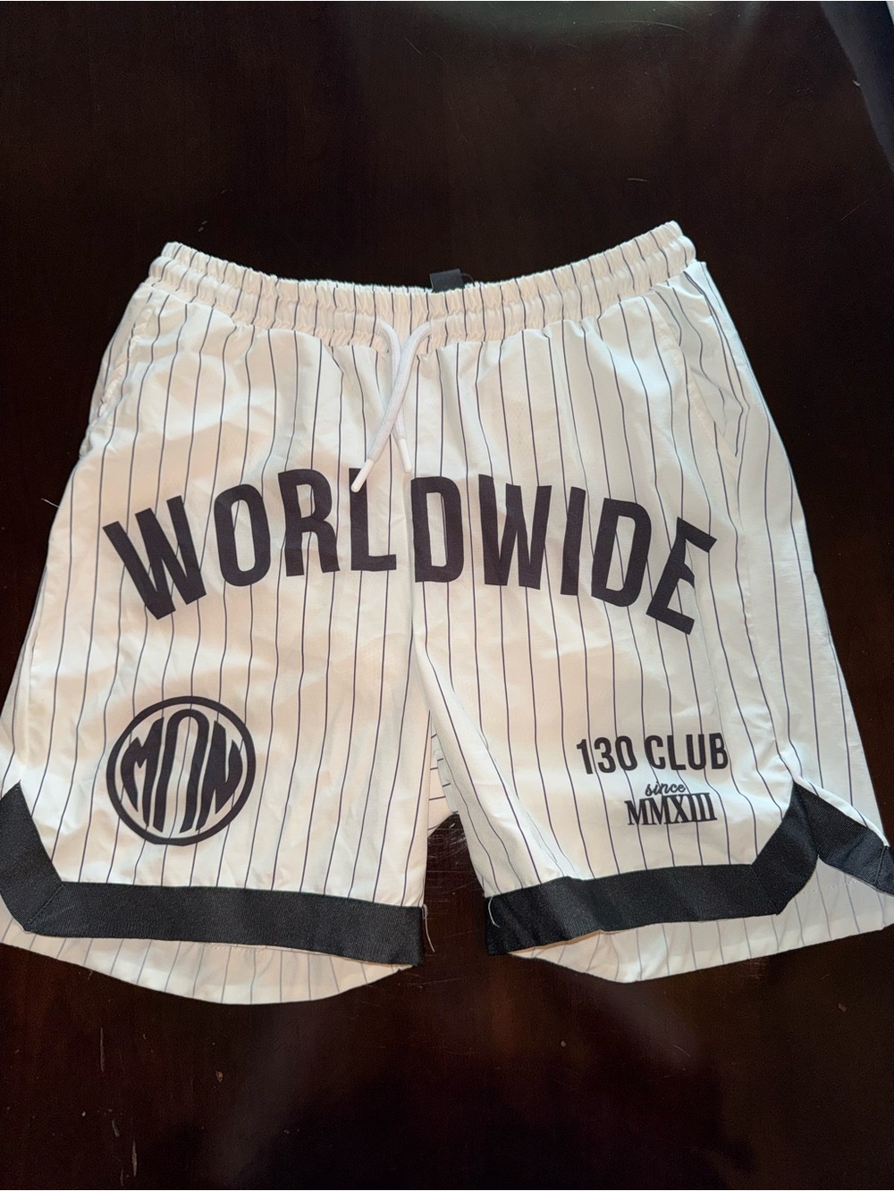 Boohoo Mens White Pinstripe Athletic Shorts with Black Accents